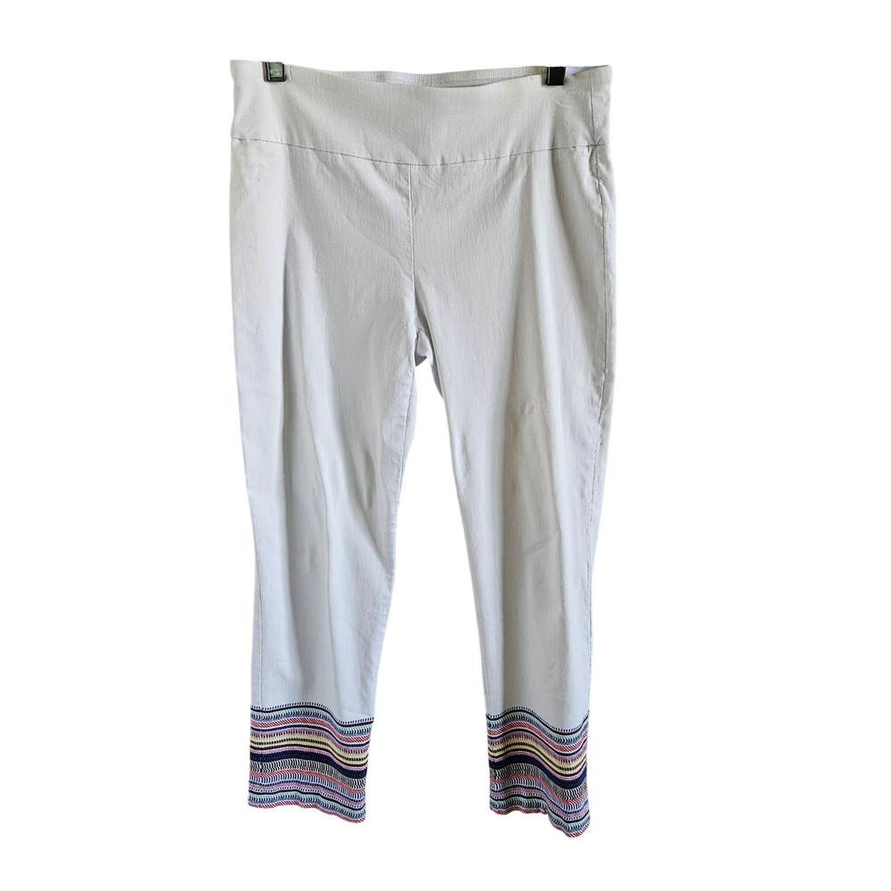Attyre New York Women White With Colorful  Hem Crop Pant Size 10 Stretch Pull On